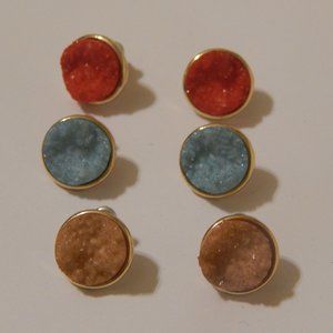 Set of Three Faux Stone Stud Earrings